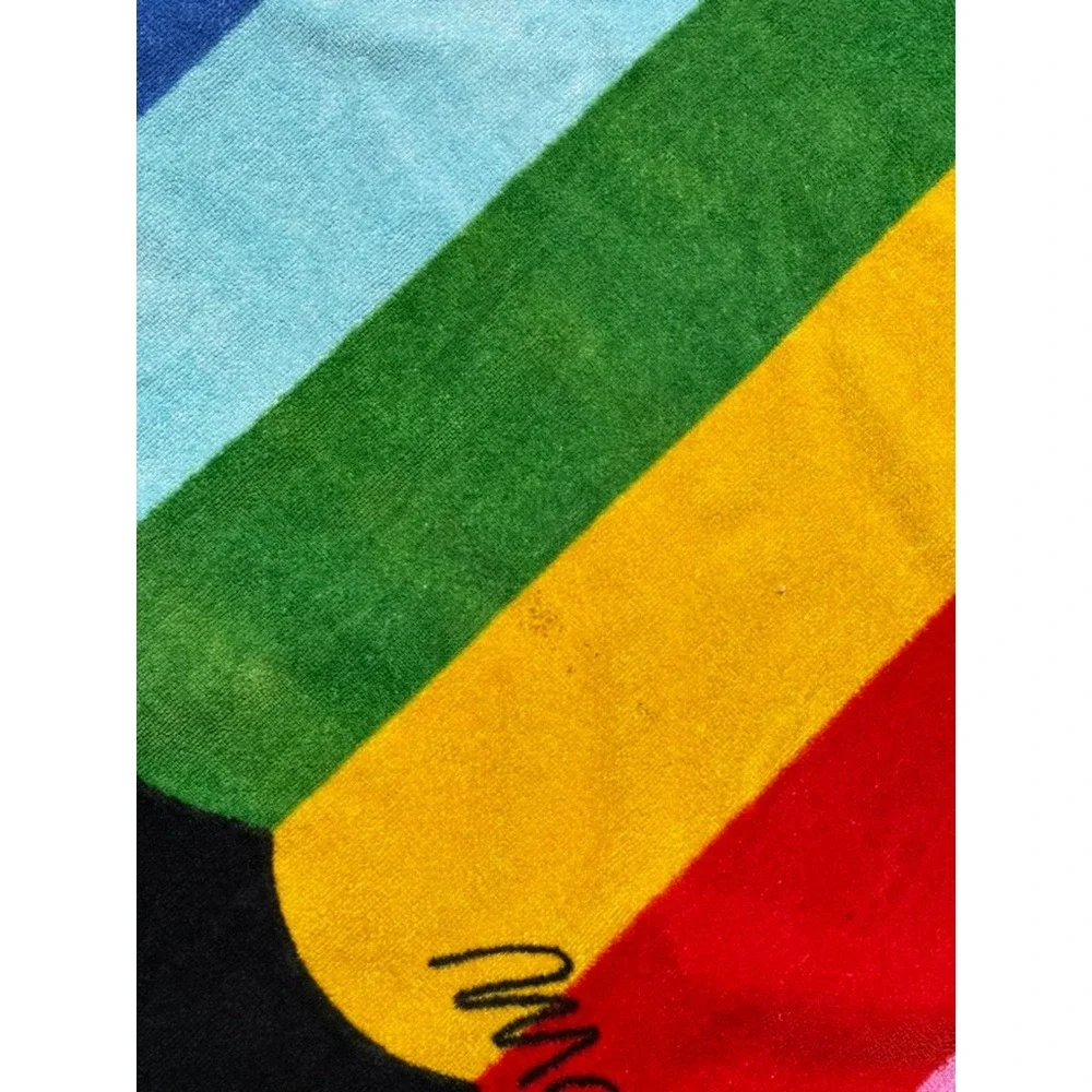 Vintage Terrimondo Colored Pencil Beach Towel Marianne Israel Cotton 52x30 Black